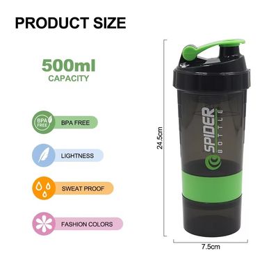 Διαρροή 16oz γυμναστήριο γυμναστικής αθλητισμού πρωτεϊνικές αναμιγνύσεις Shaker μπουκάλι με δύο επιπλέον διαμερίσματα
