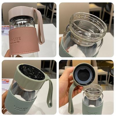 480 ml Custom Borosilicate γυάλινο μπουκάλι νερού με δερμάτινο μανίκι και τσαγιέρα
