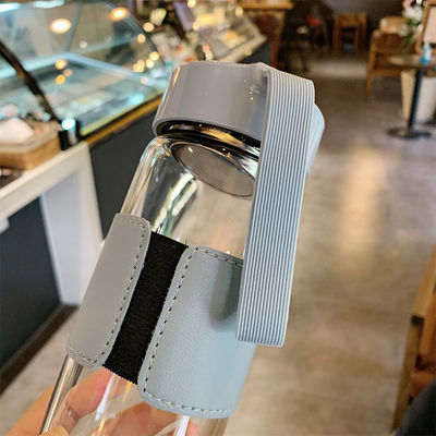 480 ml Custom Borosilicate γυάλινο μπουκάλι νερού με δερμάτινο μανίκι και τσαγιέρα