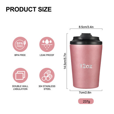 12oz ταξιδιωτικό επαναχρησιμοποιήσιμο φλιτζάνι καφέ Κούπα μονωμένη θερμική ανοξείδωτο χάλυβα Tumbler υψηλότερη