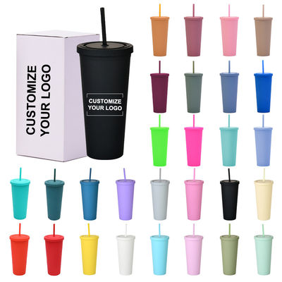 Αμερικάνικος στυλ 710ML / 24oz επαναχρησιμοποιήσιμα BPA ελεύθερα πλαστικά tumblers με καπάκια και καλαμάκια