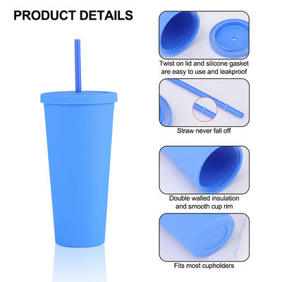 Αμερικάνικος στυλ 710ML / 24oz επαναχρησιμοποιήσιμα BPA ελεύθερα πλαστικά tumblers με καπάκια και καλαμάκια