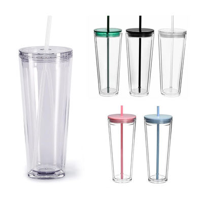 Επαναχρησιμοποιήσιμα καθαρά φλιτζάνια 24oz μονωμένο διπλό τοίχωμα πλαστικό tumbler με κάλυμμα και άχυρο
