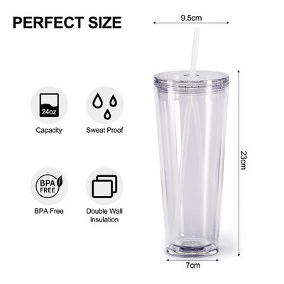 Επαναχρησιμοποιήσιμα καθαρά φλιτζάνια 24oz μονωμένο διπλό τοίχωμα πλαστικό tumbler με κάλυμμα και άχυρο