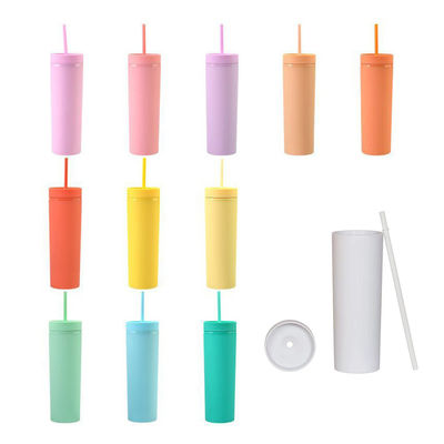 16oz χωρητικότητα Custom Double Wall Tumblers με κάλυμμα και άχυρο από πλαστικό PP