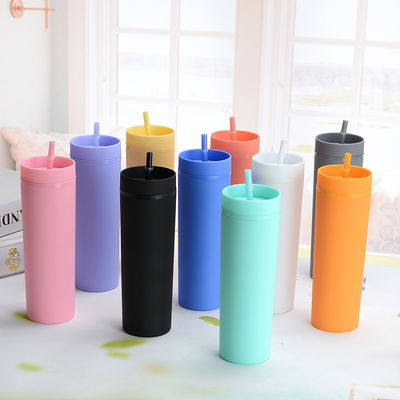 16oz χωρητικότητα Custom Double Wall Tumblers με κάλυμμα και άχυρο από πλαστικό PP