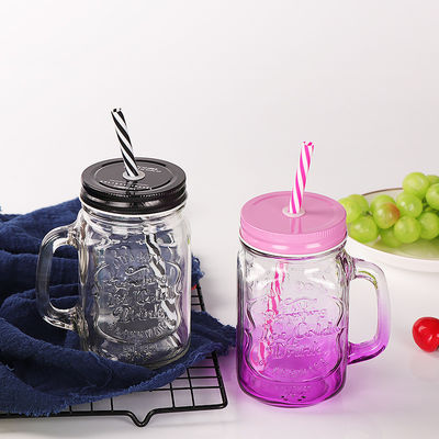 Προσαρμοσμένες γυάλινες κούπες 500ml Clear Mason Glass Water Juice Cup Cola με άχυρο και καπάκι