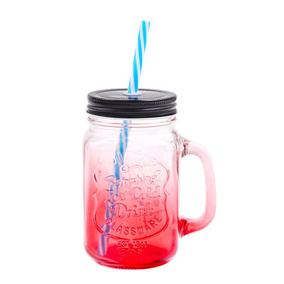 Προσαρμοσμένες γυάλινες κούπες 500ml Clear Mason Glass Water Juice Cup Cola με άχυρο και καπάκι