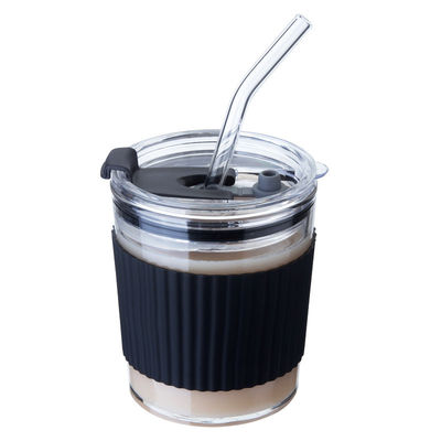 Διαφανές Διαφανές 350 ml γυάλινο χυμό καφέ ποτήρι γάλα με ράβδο και σιλικόνιο μανίκι