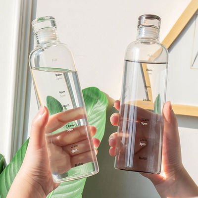 Μινιμαλιστικό στυλ σχεδιασμού 500 ml χωρίς BPA Μπόρο-σιλικωτικό γυάλινο μπουκάλι νερού με χρονόμετρο