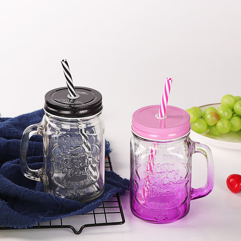 Προσαρμοσμένες γυάλινες κούπες 500ml Clear Mason Glass Water Juice Cup Cola με άχυρο και καπάκι